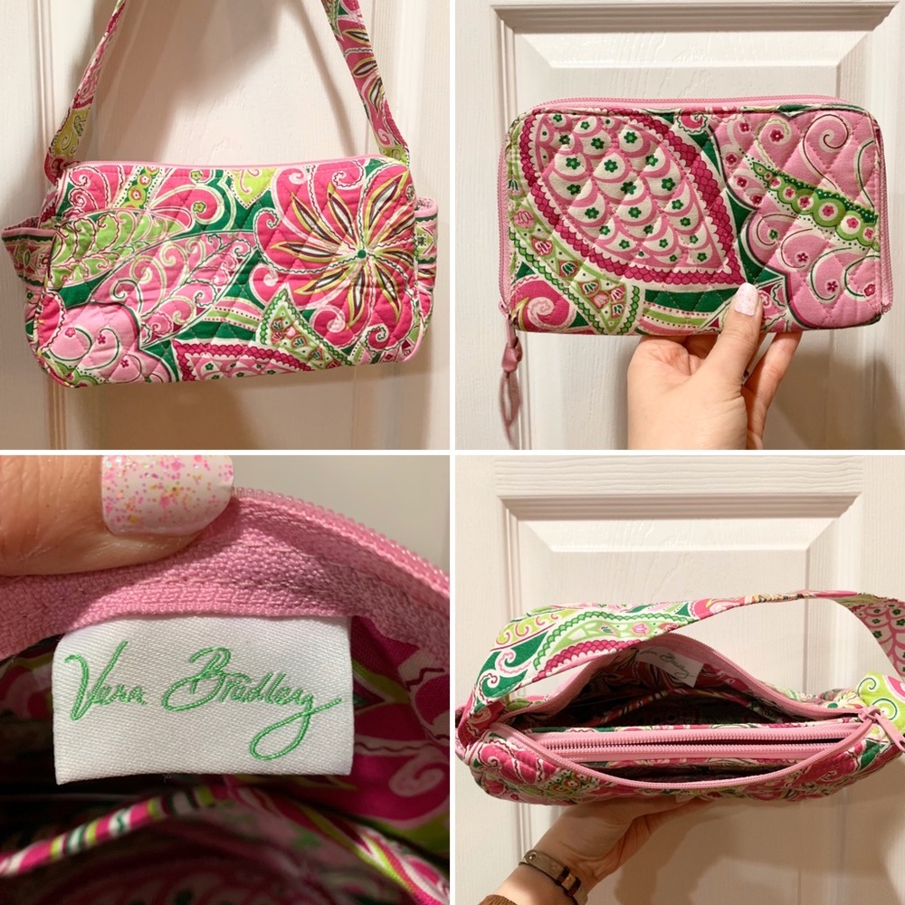 Vera Bradley Pink Green Paisley Wallet & Purse Set